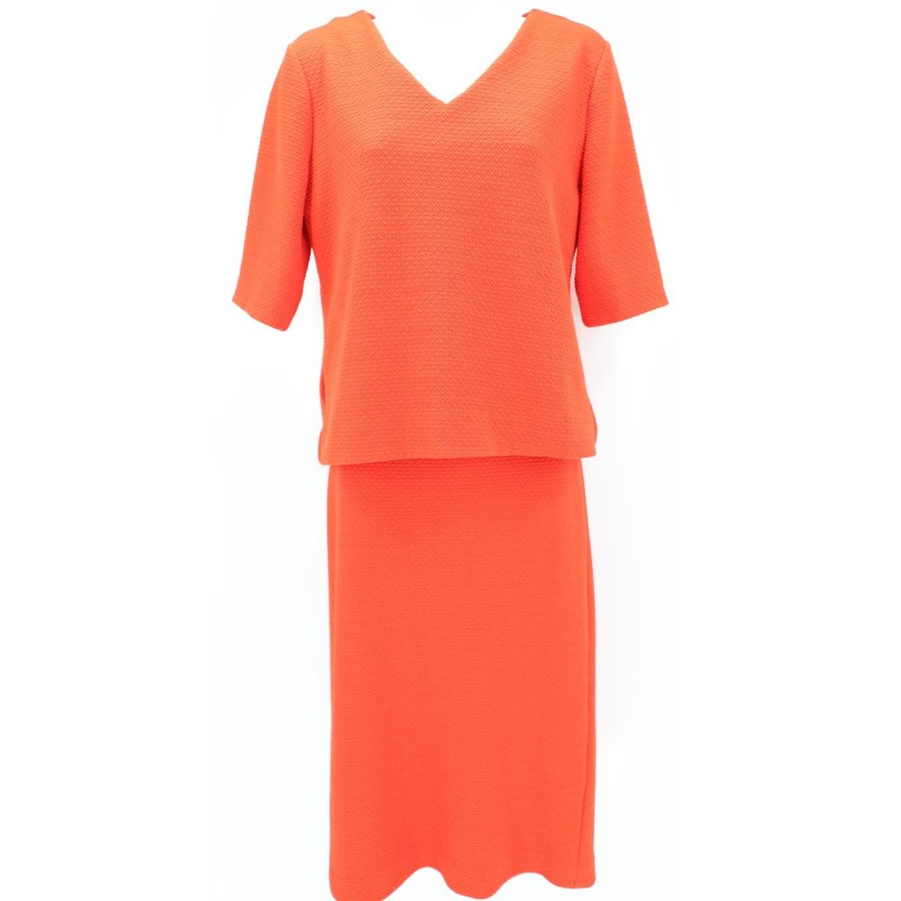 Ann Taylor Coral Knit Matching Three Quarter Length Sleeves Blouse Pencil Skirt